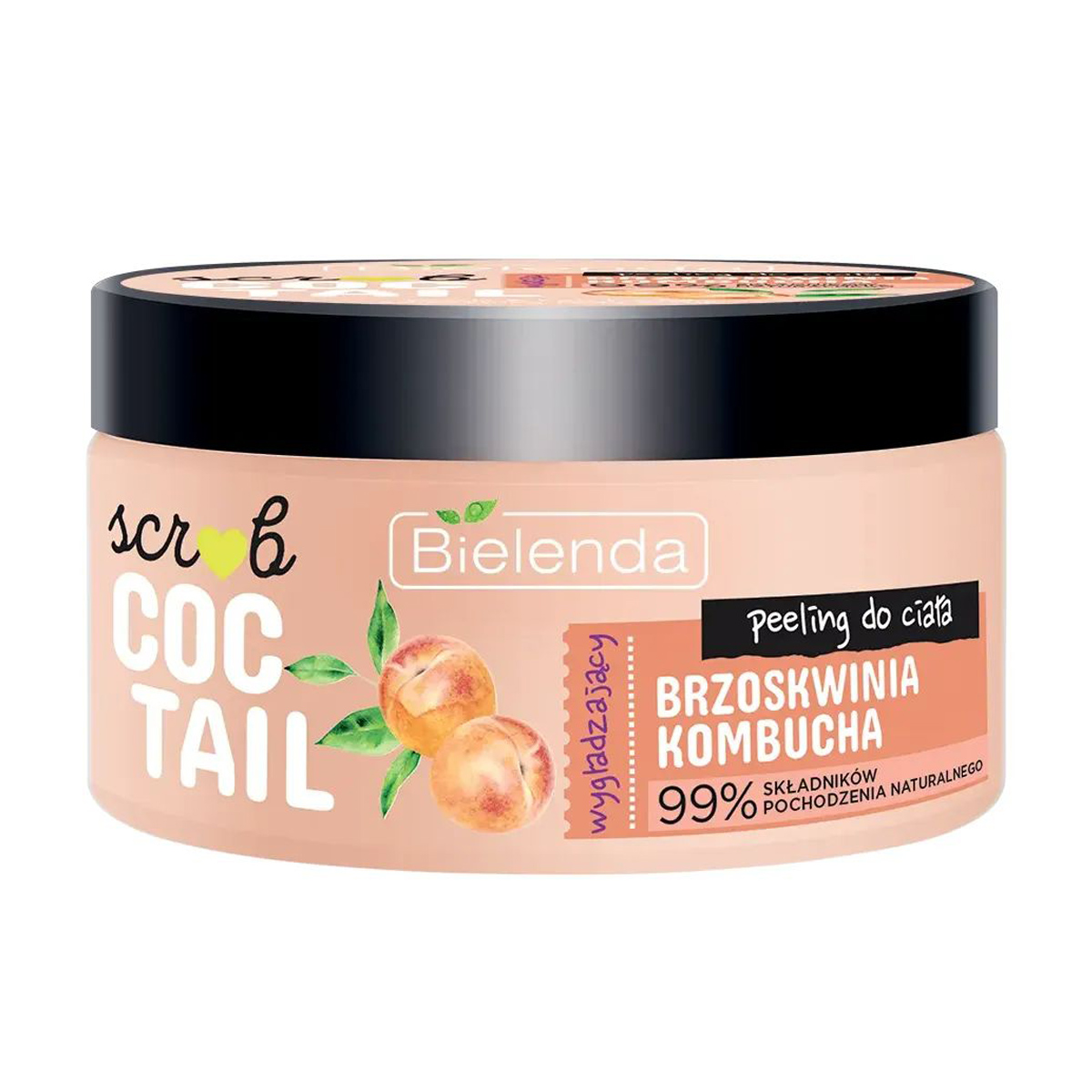 Розгладжувальний цукровий скраб для тіла Bielenda Coctail Scrub Peach Kombucha, 350 г